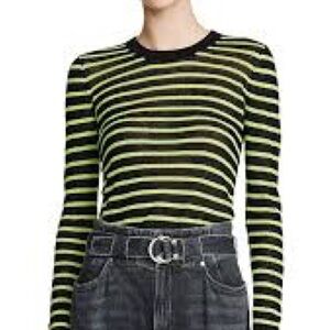 Veronica Beard Dean Linen Sweater Green Black stripe Small